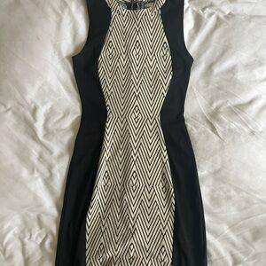 H&M Black and Cream Patterned Mini Dress